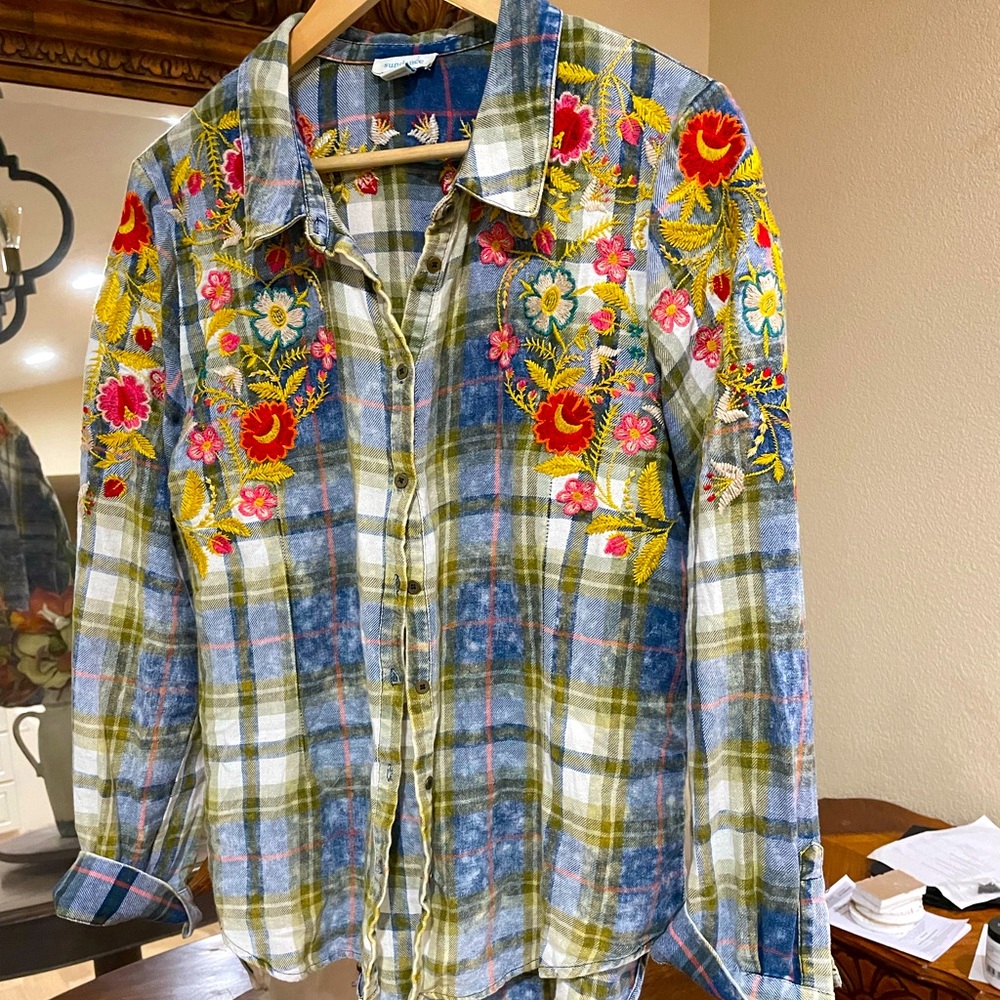 Sundance Embroidered Cotton Shirt Large